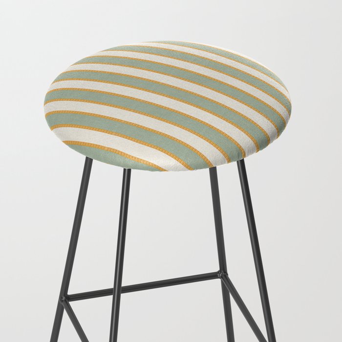 Vintage Cabana Stripe Sage Mint Green And Gold Retro Boho Coastal Beach Vibe Stool Gallery Image 2