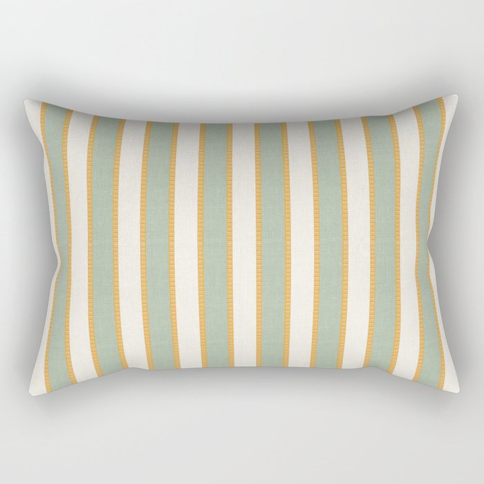 Vintage Cabana Stripe Sage Mint Green And Gold Retro Boho Coastal Beach Vibe Rectangular Pillow Gallery Image 1