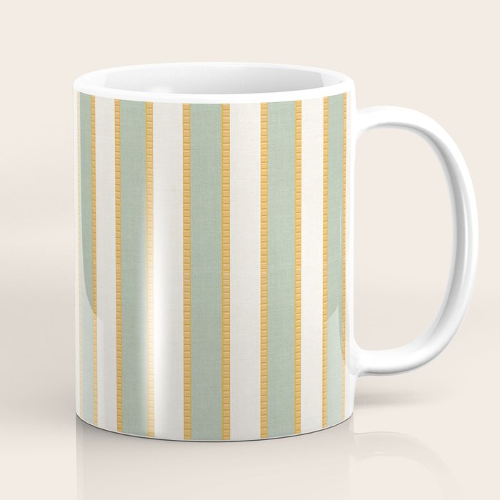 Vintage Cabana Stripe Sage Mint Green And Gold Retro Boho Coastal Beach Vibe Coffee Mug Gallery Image 1