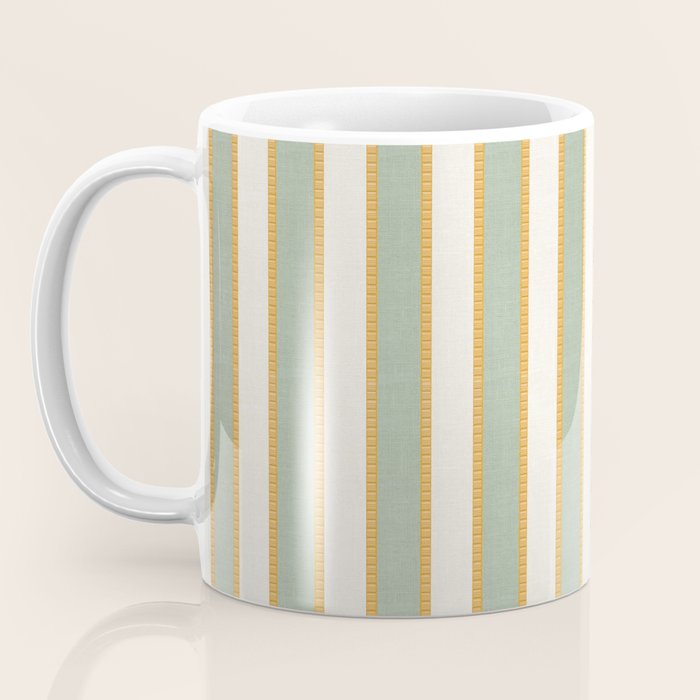 Vintage Cabana Stripe Sage Mint Green And Gold Retro Boho Coastal Beach Vibe Coffee Mug Gallery Image 3