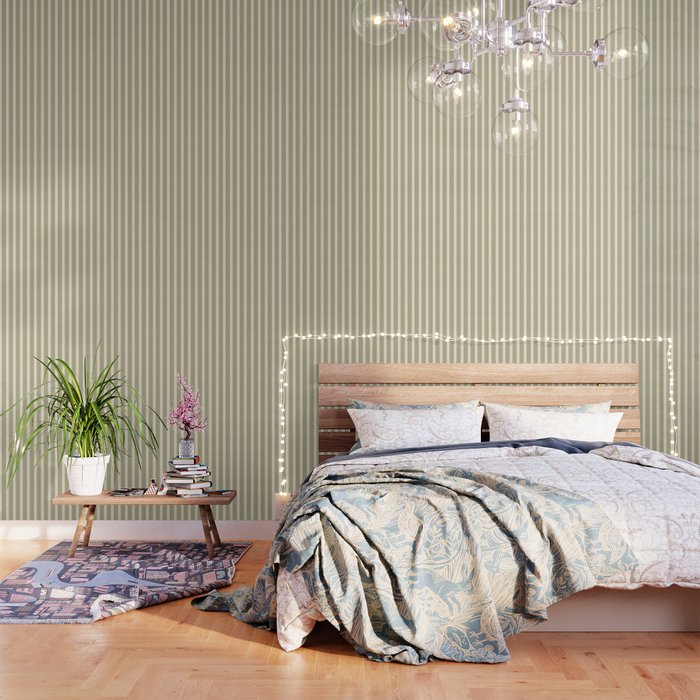 Vintage Cabana Stripe Sage Mint Green And Gold Retro Boho Coastal Beach Vibe Wallpaper Gallery Image 3