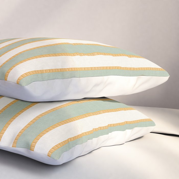 Vintage Cabana Stripe Sage Mint Green And Gold Retro Boho Coastal Beach Vibe Pillow Sham Gallery Image 3