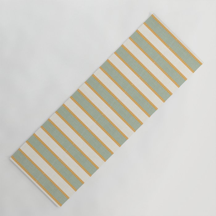Vintage Cabana Stripe Sage Mint Green And Gold Retro Boho Coastal Beach Vibe Yoga Mat Gallery Image 1