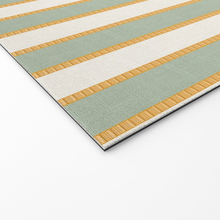 Vintage Cabana Stripe Sage Mint Green And Gold Retro Boho Coastal Beach Vibe Welcome Mat Gallery Image 2