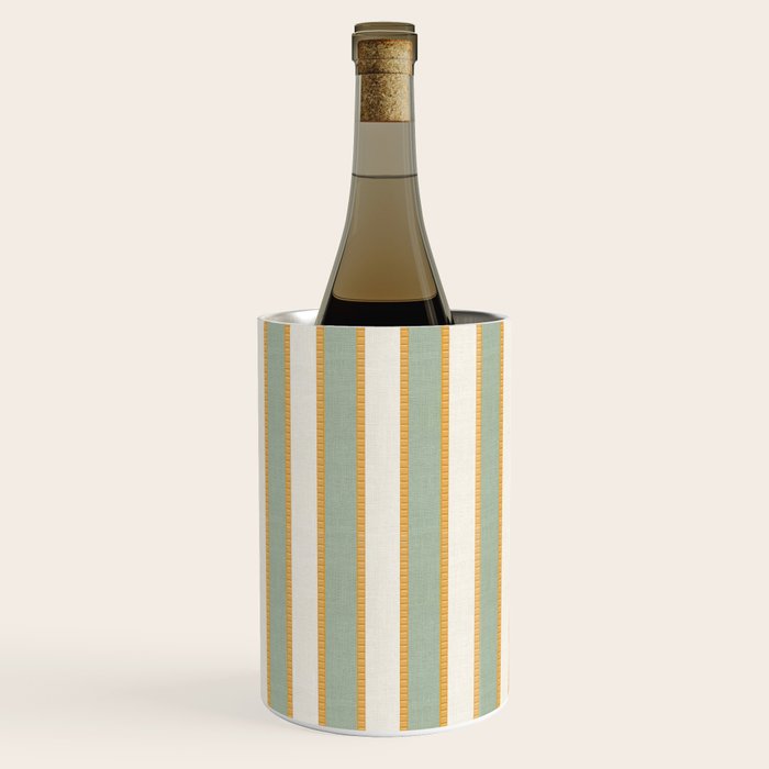 Vintage Cabana Stripe Sage Mint Green And Gold Retro Boho Coastal Beach Vibe Wine Chiller Gallery Image 1