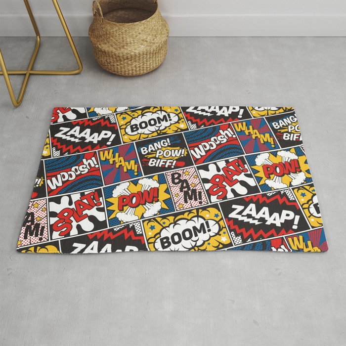 Modern Comic Book Superhero Pattern Color Colour Cartoon Lichtenstein Pop Art Rug Gallery Image 1
