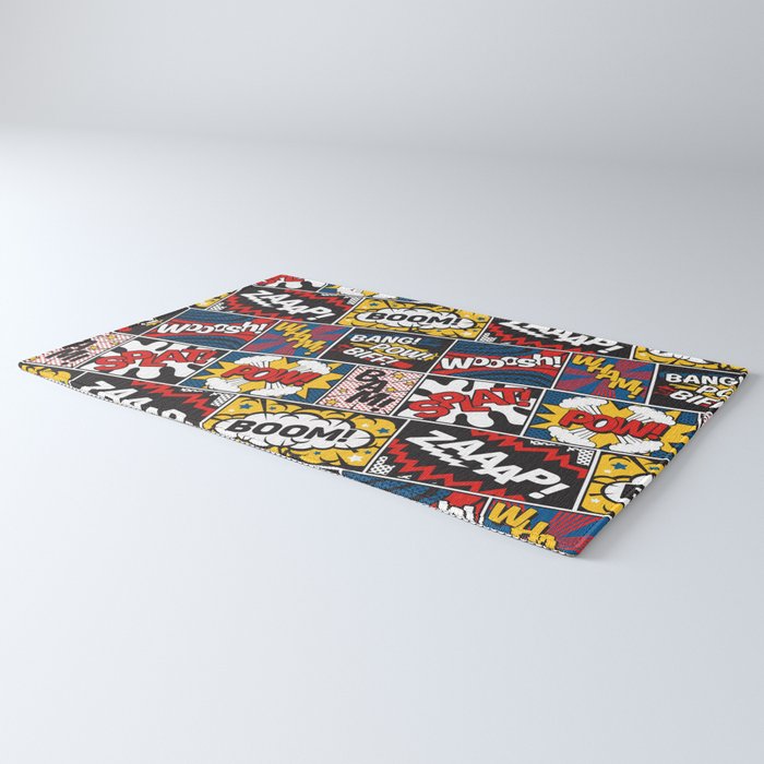 Modern Comic Book Superhero Pattern Color Colour Cartoon Lichtenstein Pop Art Rug Gallery Image 3