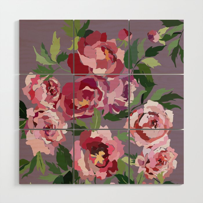 Happy peony lilac background Wood Wall Art Gallery Image 1