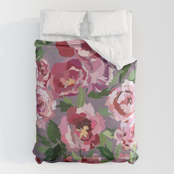 Happy peony lilac background Duvet Cover Gallery Image 1