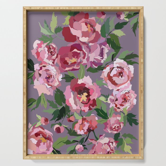 Happy peony lilac background Serving Tray Gallery Image 1