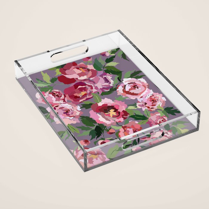 Happy peony lilac background Acrylic Tray Gallery Image 1