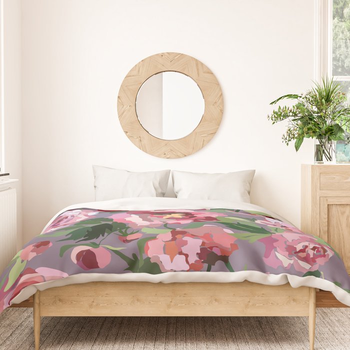 Happy peony lilac background Duvet Cover Gallery Image 3