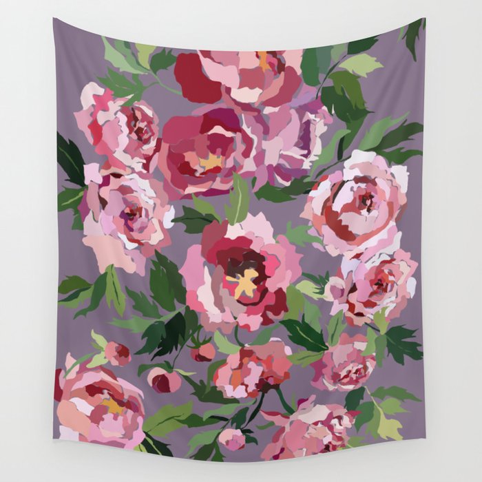 Happy peony lilac background Wall Tapestry Gallery Image 1