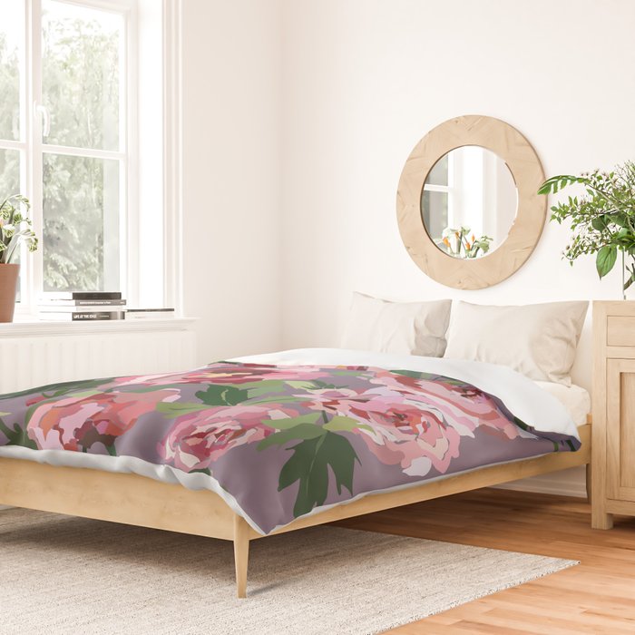 Happy peony lilac background Duvet Cover Gallery Image 2