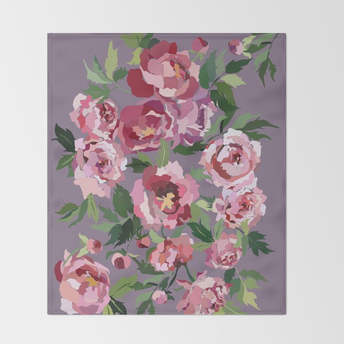 Happy peony lilac background Throw Blanket Gallery Image 2