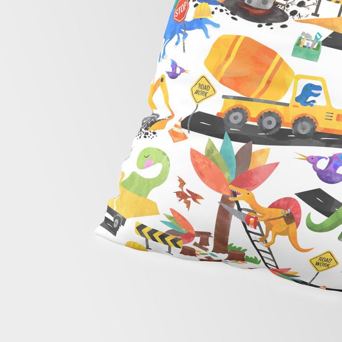 Watercolor Dinosaur Construction Crew Pillow Sham Gallery Image 4
