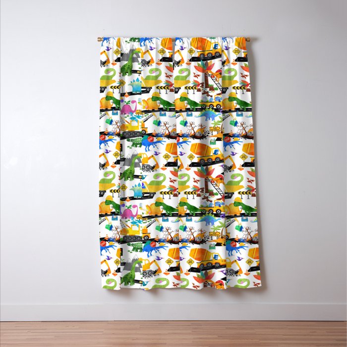 Watercolor Dinosaur Construction Crew Window Curtain Gallery Image 3