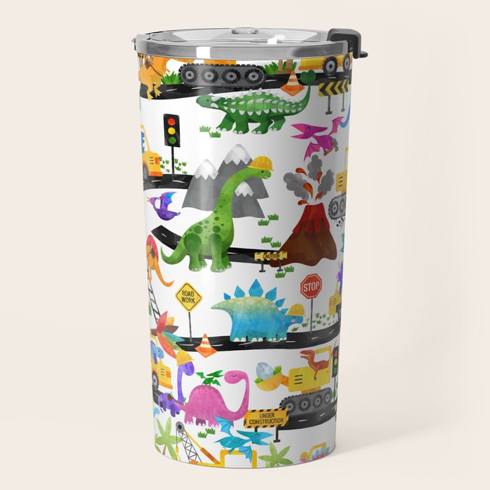 Watercolor Dinosaur Construction Crew Travel Mug Gallery Image 2
