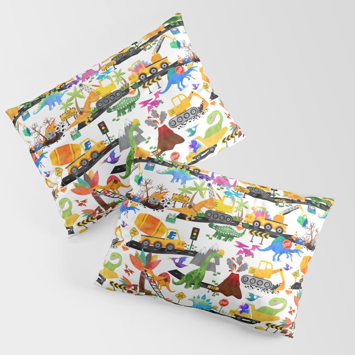 Watercolor Dinosaur Construction Crew Pillow Sham Gallery Image 3
