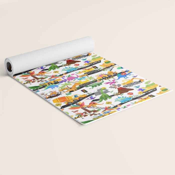 Watercolor Dinosaur Construction Crew Yoga Mat Gallery Image 2