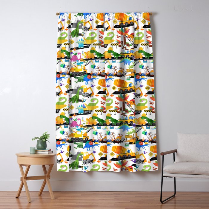 Watercolor Dinosaur Construction Crew Window Curtain Gallery Image 5