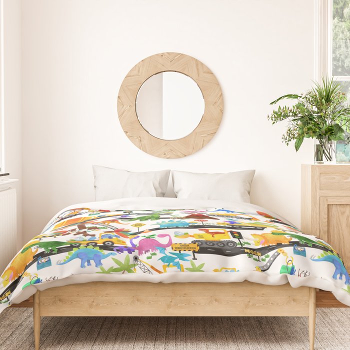 Watercolor Dinosaur Construction Crew Duvet Cover Gallery Image 3