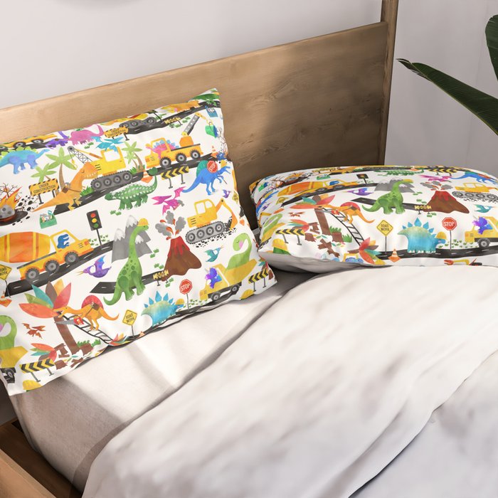 Watercolor Dinosaur Construction Crew Pillow Sham Gallery Image 2
