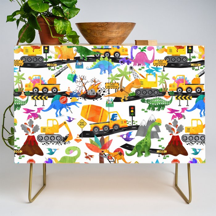 Watercolor Dinosaur Construction Crew Credenza Gallery Image 1