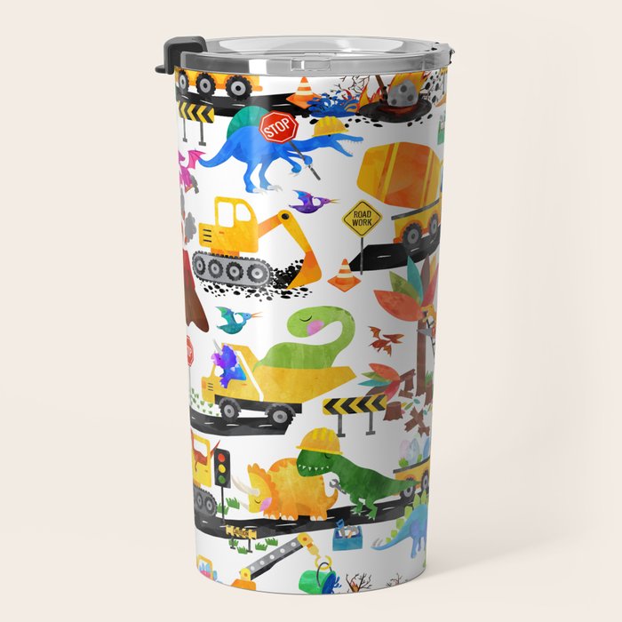 Watercolor Dinosaur Construction Crew Travel Mug Gallery Image 3