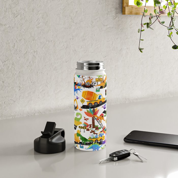 Watercolor Dinosaur Construction Crew Water Bottle Gallery Image 4