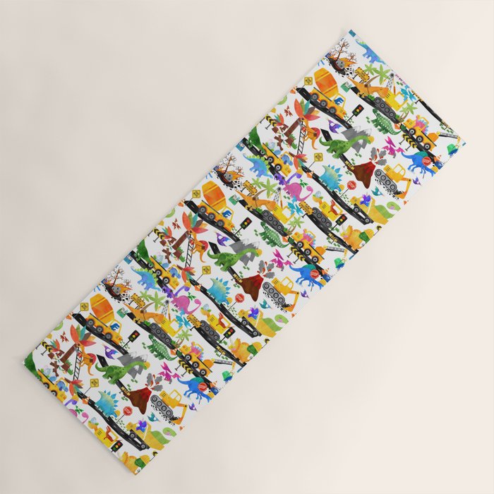 Watercolor Dinosaur Construction Crew Yoga Mat Gallery Image 1