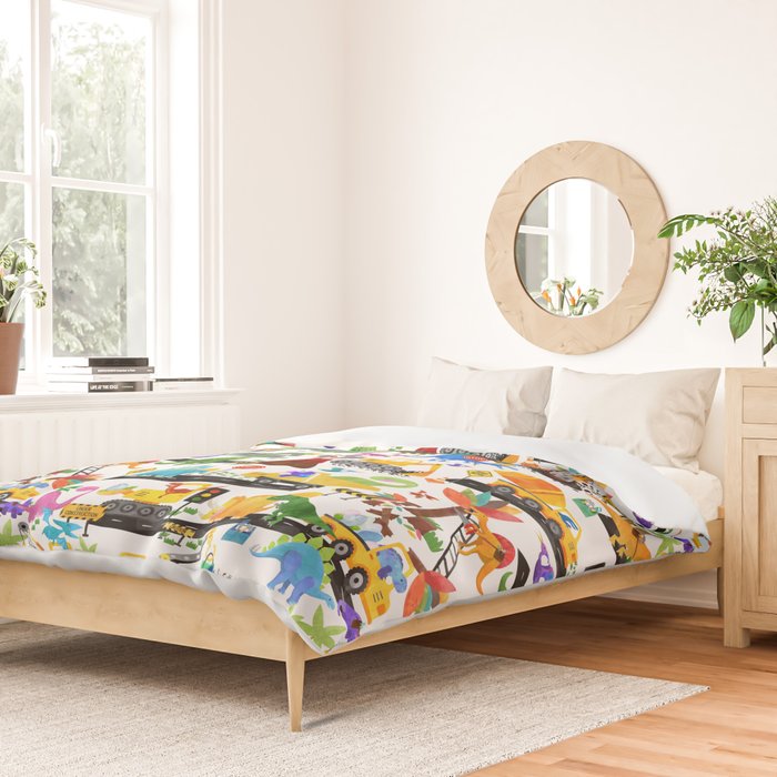 Watercolor Dinosaur Construction Crew Duvet Cover Gallery Image 2