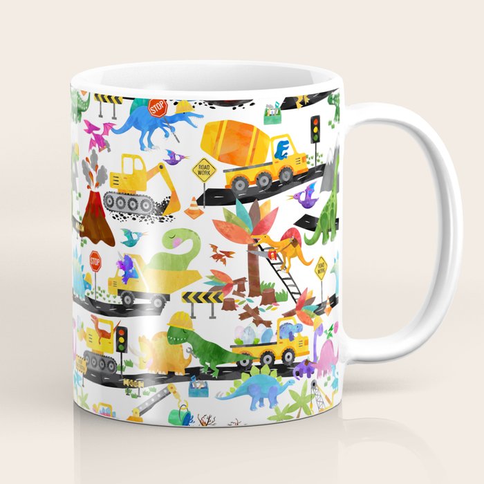 Watercolor Dinosaur Construction Crew Coffee Mug Gallery Image 1