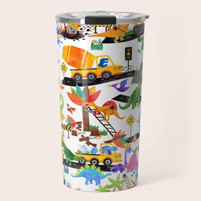 Watercolor Dinosaur Construction Crew Travel Mug Gallery Image 1