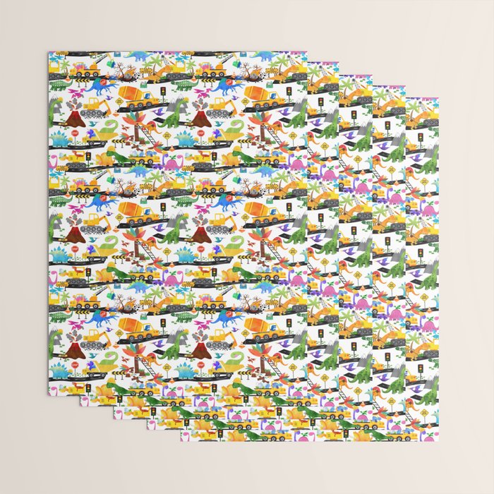 Watercolor Dinosaur Construction Crew Wrapping Paper Gallery Image 3