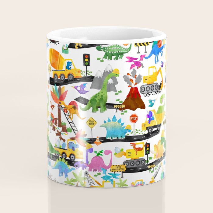 Watercolor Dinosaur Construction Crew Coffee Mug Gallery Image 4