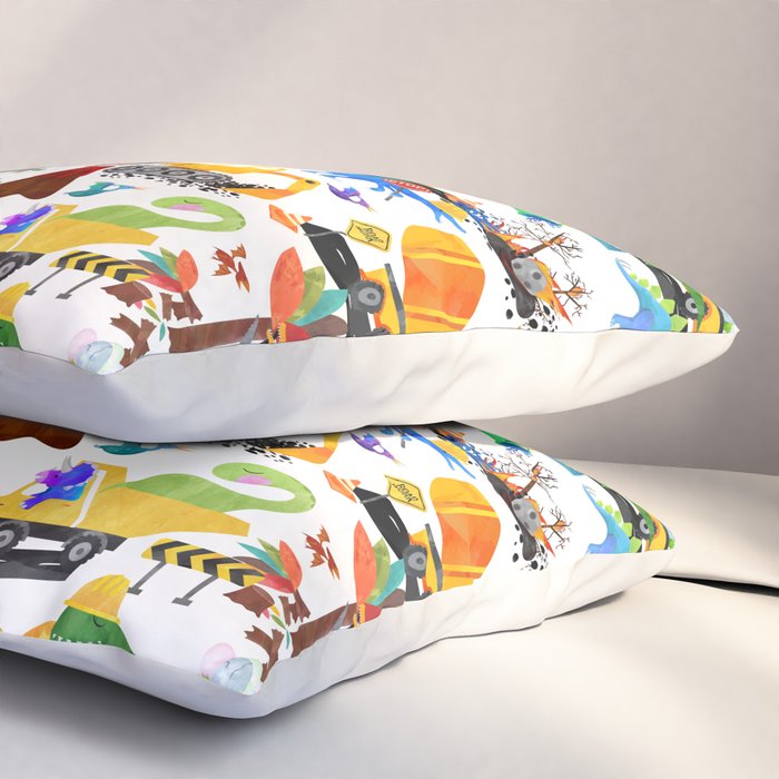 Watercolor Dinosaur Construction Crew Pillow Sham Gallery Image 3
