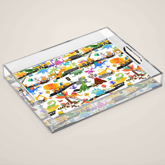 Watercolor Dinosaur Construction Crew Acrylic Tray Gallery Image 1