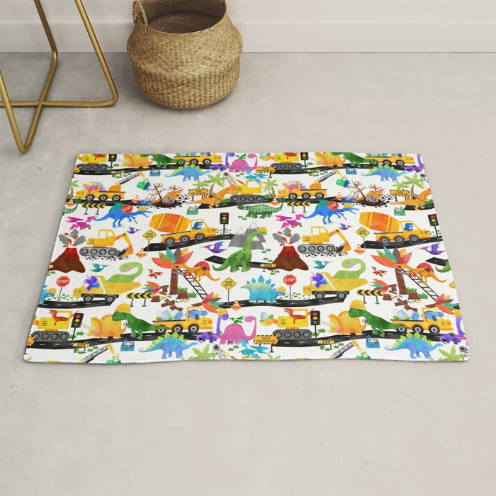 Watercolor Dinosaur Construction Crew Rug Gallery Image 1
