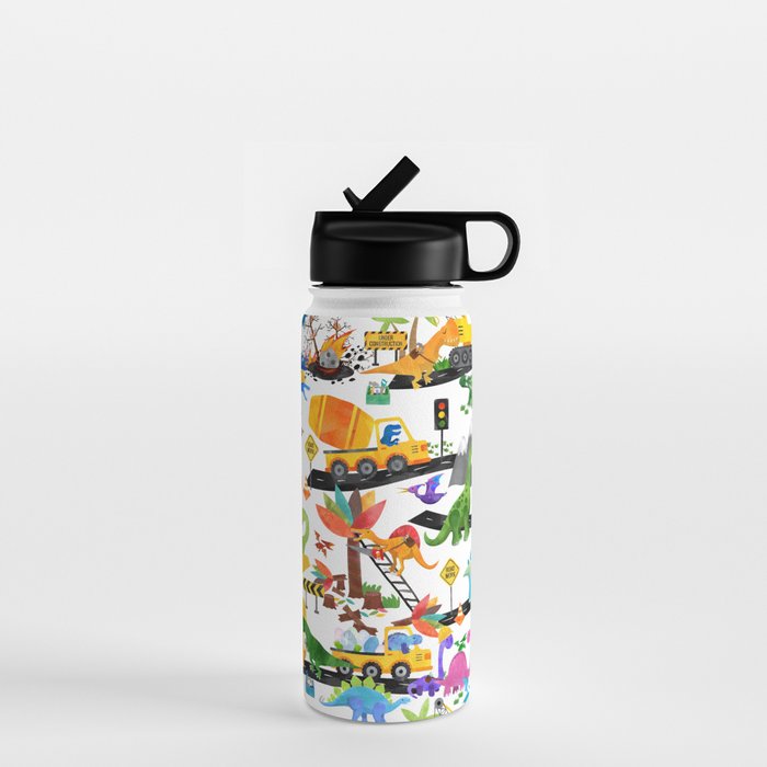 Watercolor Dinosaur Construction Crew Water Bottle