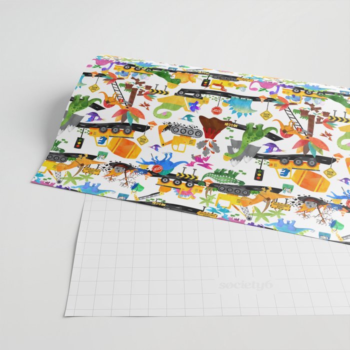 Watercolor Dinosaur Construction Crew Wrapping Paper Gallery Image 2