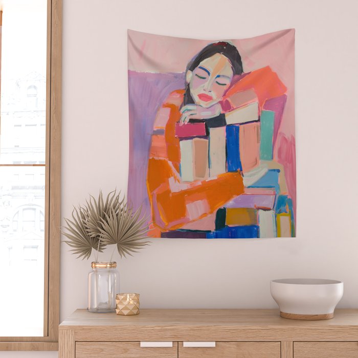 Woman Love for Books Wall Tapestry Gallery Image 2