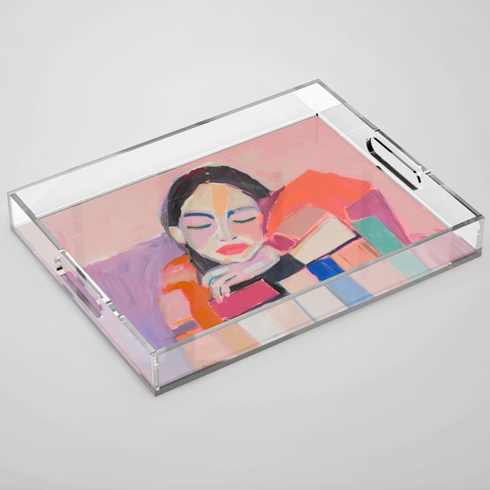 Woman Love for Books Acrylic Tray Gallery Image 1