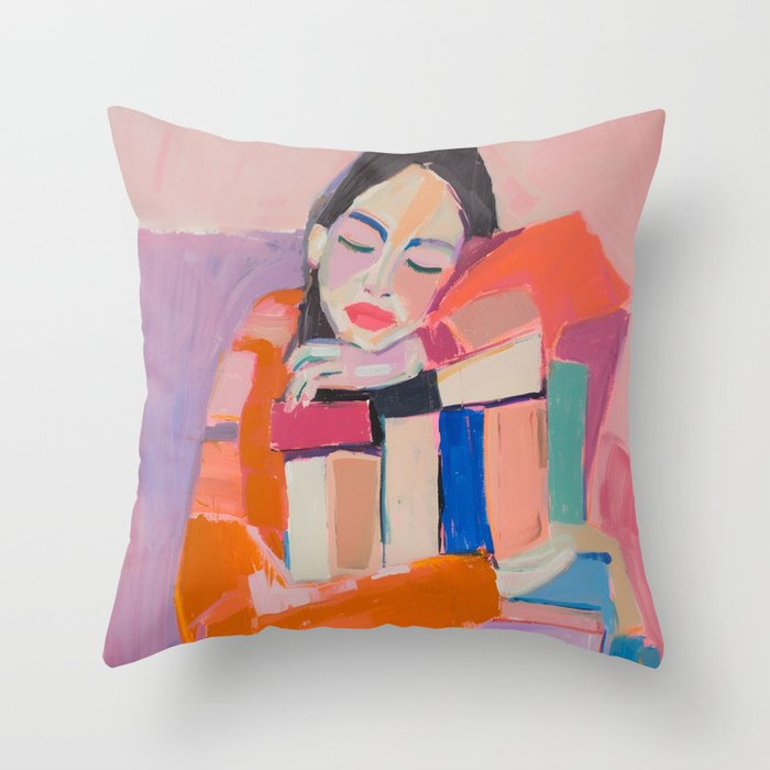 Woman Love for Books Throw Pillow Gallery Image 1