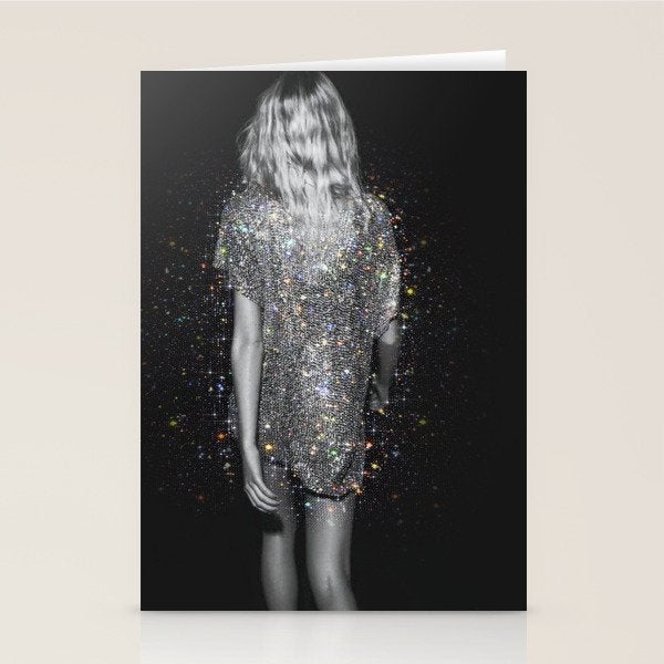 MAGIC GIRL - glitter artwork by Yana Potter, black and white photo, night vibes, sparkling and shiny Stationery Card Gallery Image 2
