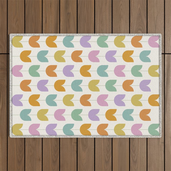 Spring Tulips X Rainbow Mid Century Flowers Outdoor Rug Gallery Image 1