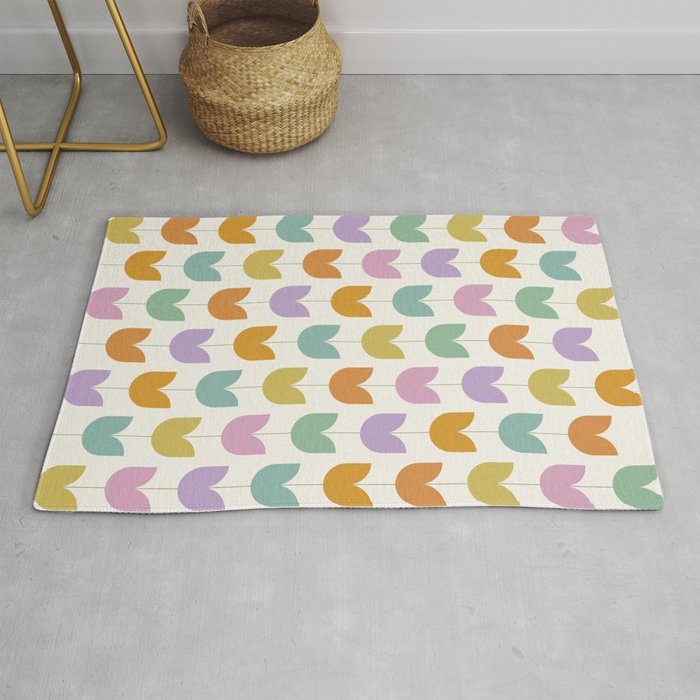 Spring Tulips X Rainbow Mid Century Flowers Rug Gallery Image 1