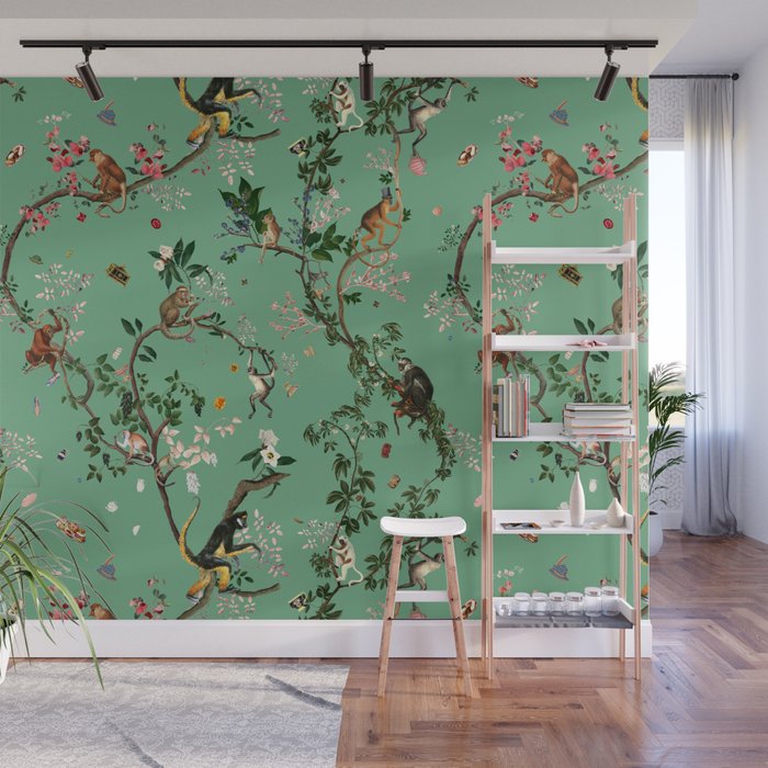 Monkey World Green Wall Mural Gallery Image 1