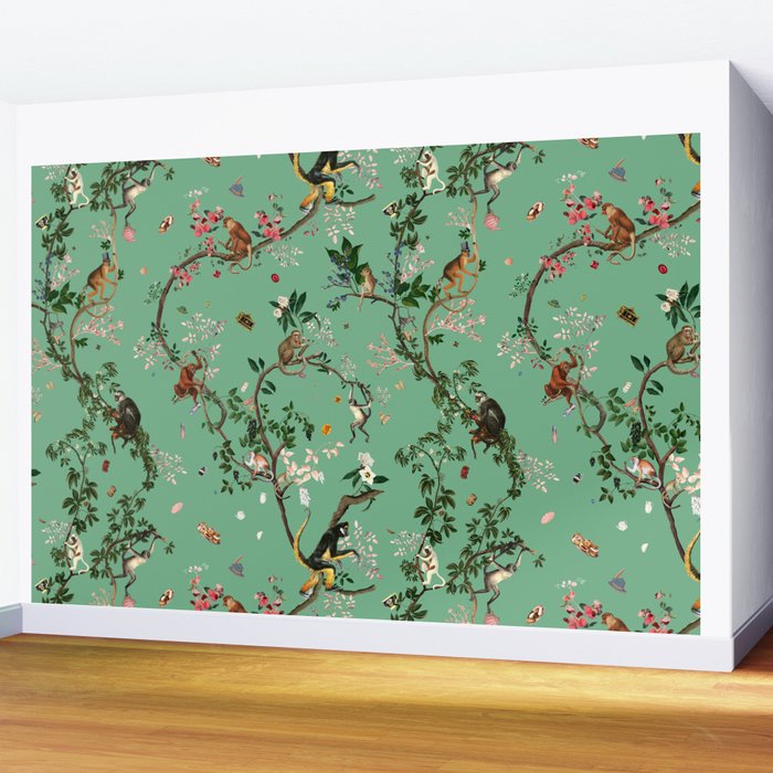 Monkey World Green Wall Mural Gallery Image 2