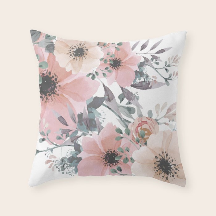 Watercolor, Blush Pink and Peach, Floral Prints Throw Pillow Gallery Image 6